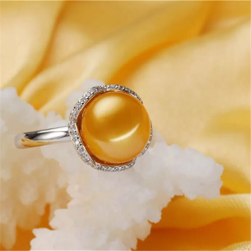 Gorgeous 925 Sterling Silver Flower Adjustable Diamond Pearl Ring