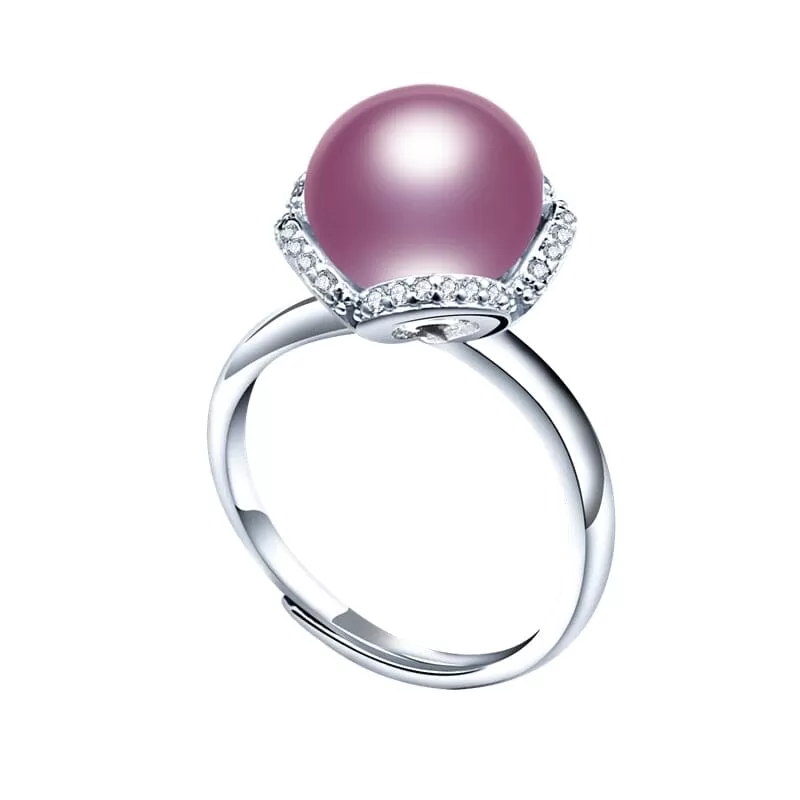 Gorgeous 925 Sterling Silver Flower Adjustable Diamond Pearl Ring