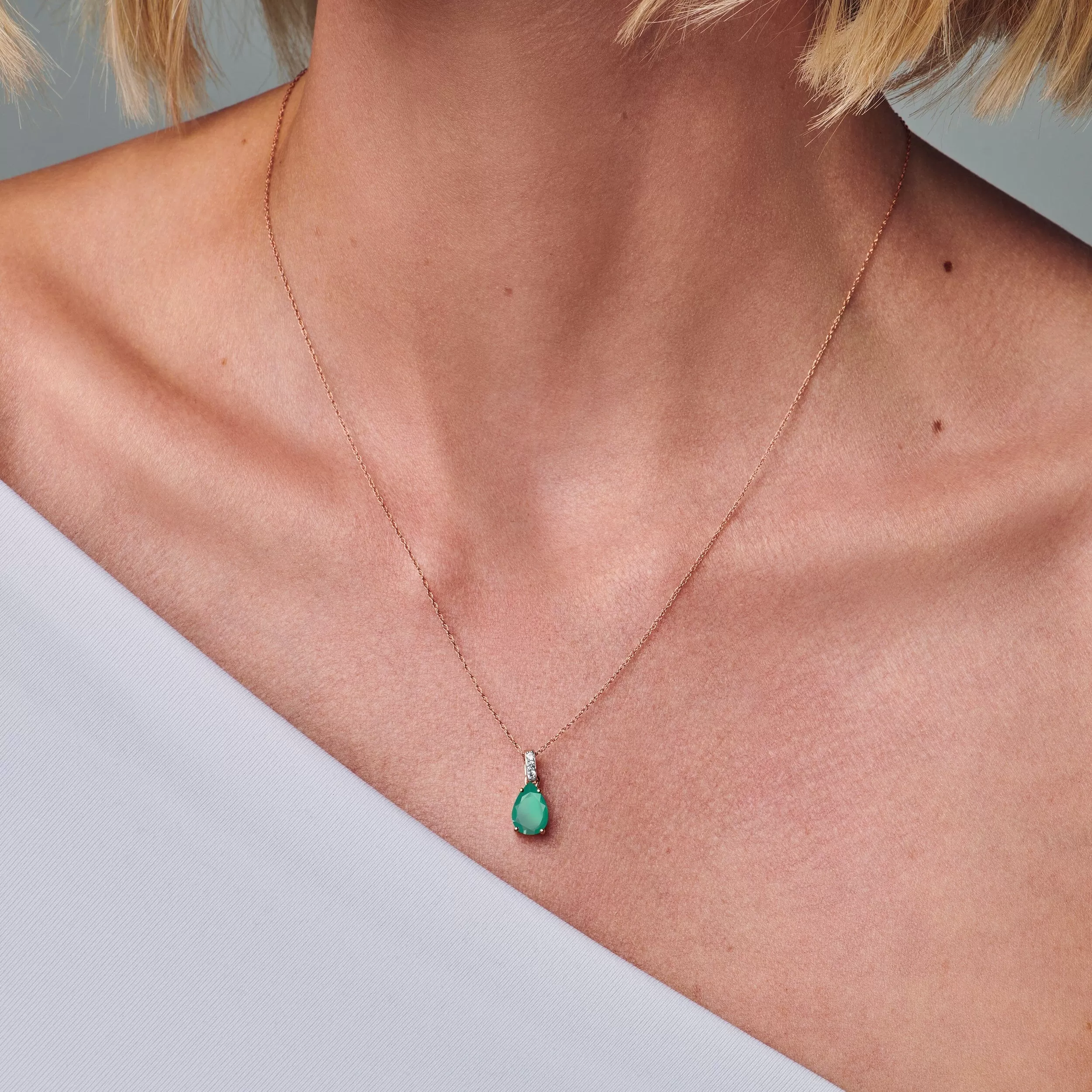 Green Onyx Lab Diamond Necklace Sway - May Birthstone