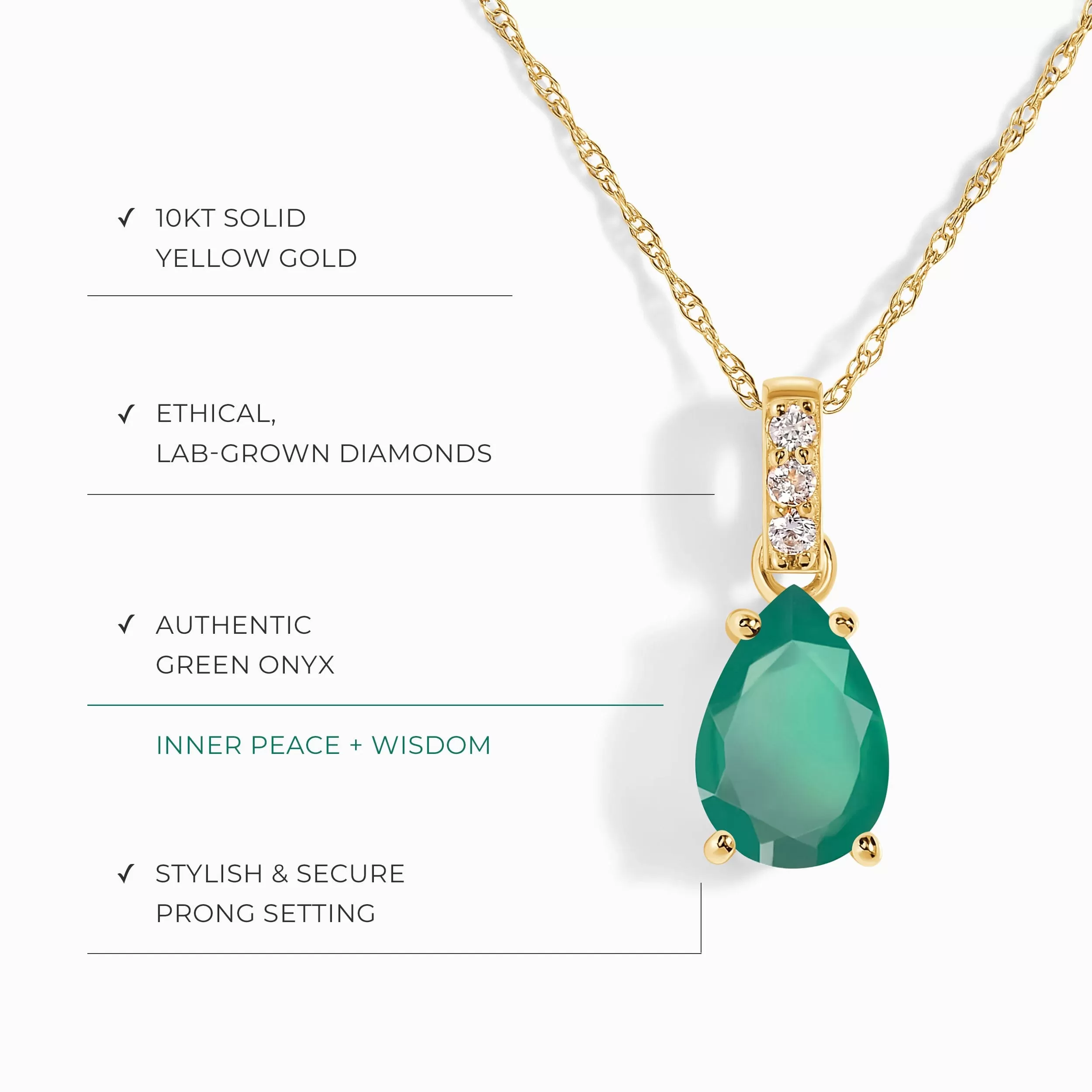 Green Onyx Lab Diamond Necklace Sway - May Birthstone