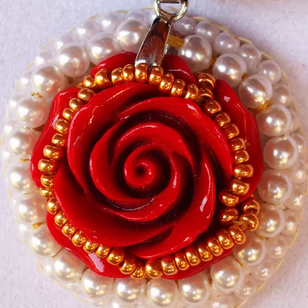 Hadiya Carved Red Rose Pendant Necklace