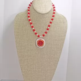 Hadiya Carved Red Rose Pendant Necklace