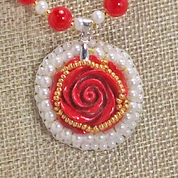 Hadiya Carved Red Rose Pendant Necklace