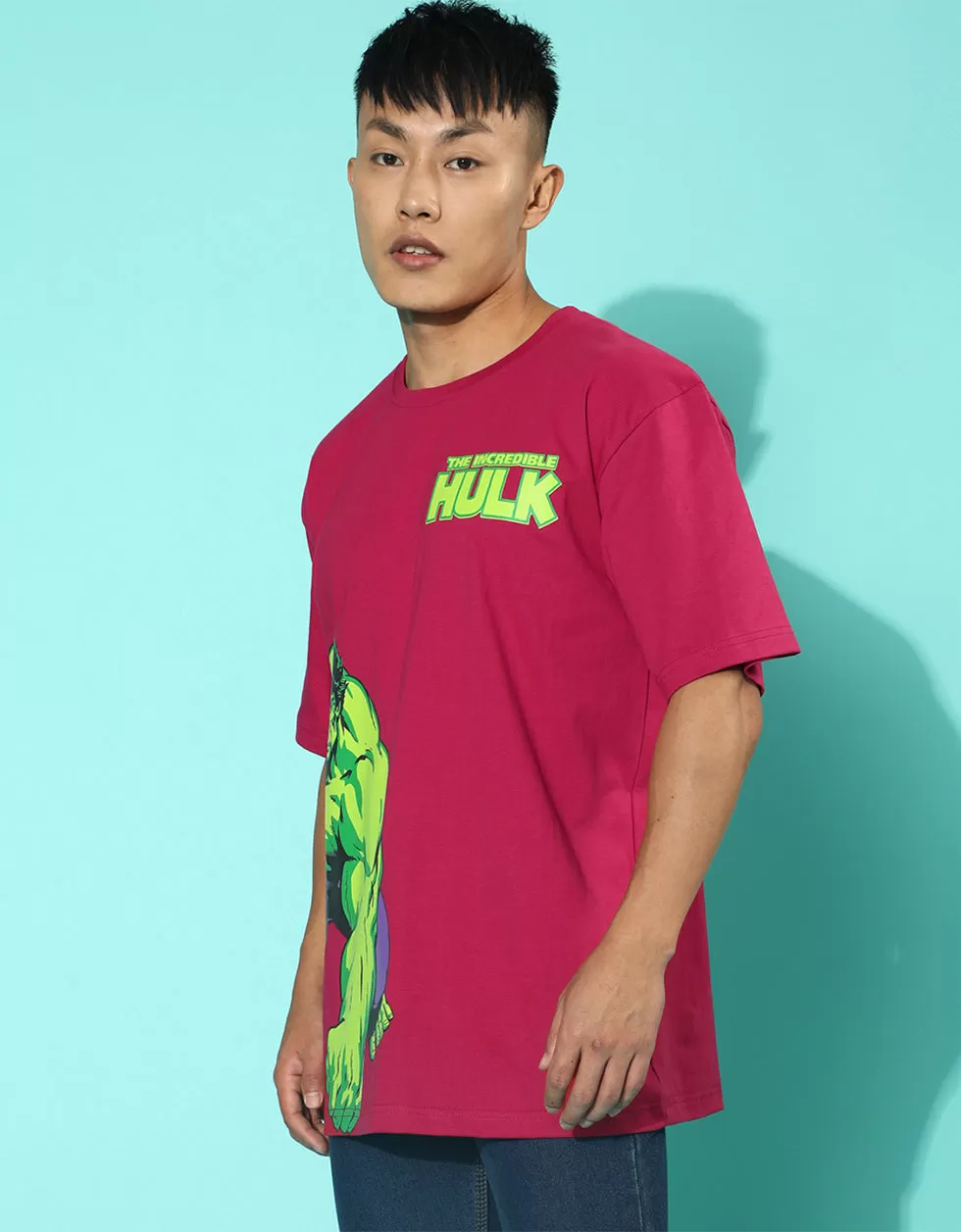 Hulk Viva Magenta Oversized Front Graphic Printed Tshirt