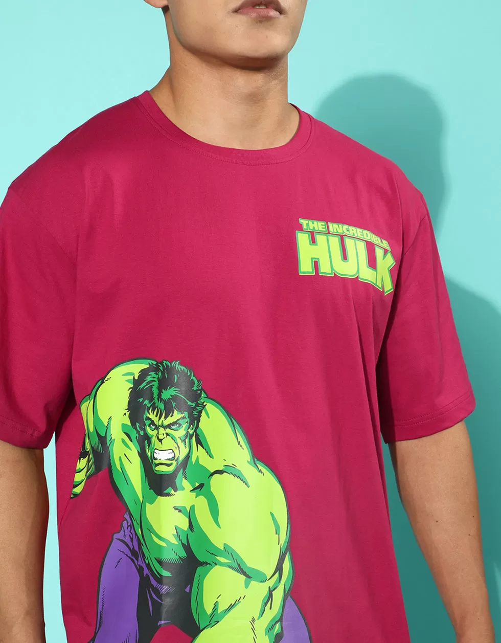 Hulk Viva Magenta Oversized Front Graphic Printed Tshirt