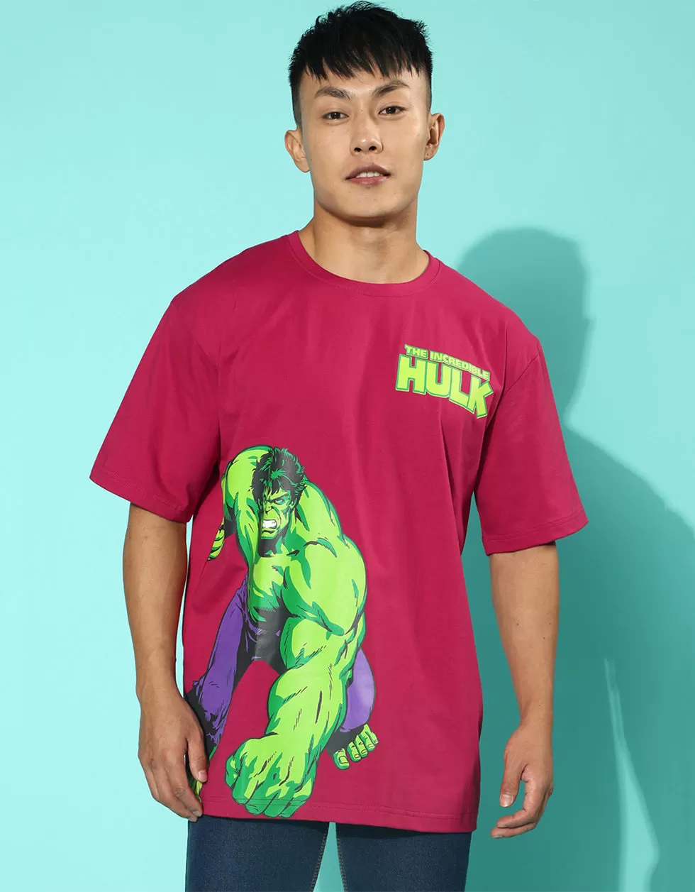 Hulk Viva Magenta Oversized Front Graphic Printed Tshirt