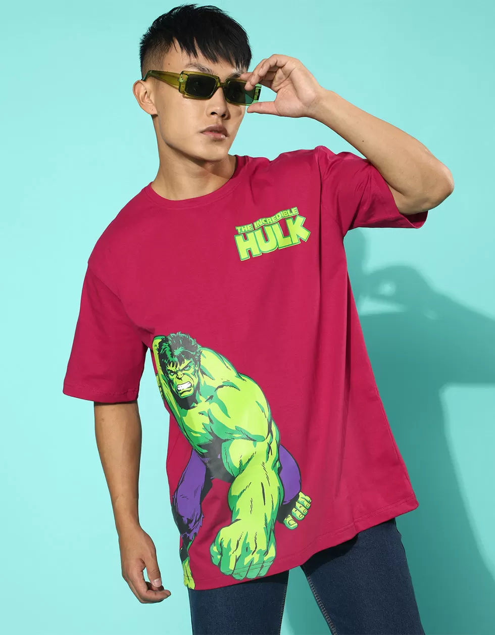 Hulk Viva Magenta Oversized Front Graphic Printed Tshirt