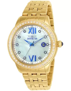 INVICTA Angel Womens 48 Crystal Watch - Gold-Tone - Mother of Pearl Dial - 100m