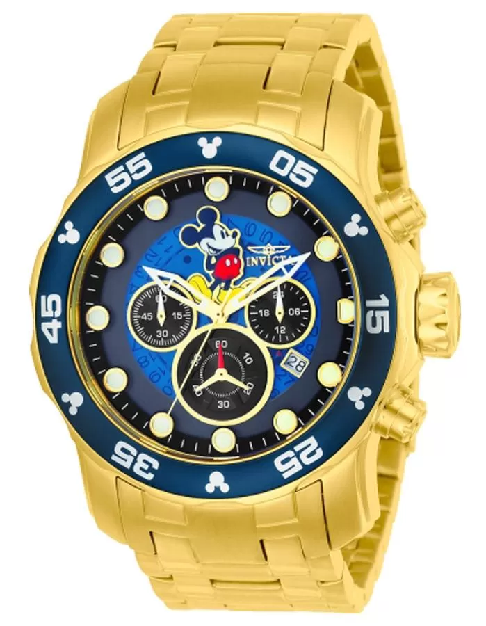 INVICTA Disney Limited Edition Mens Watch - Gold Tone - Blue Dial-Date- Bracelet