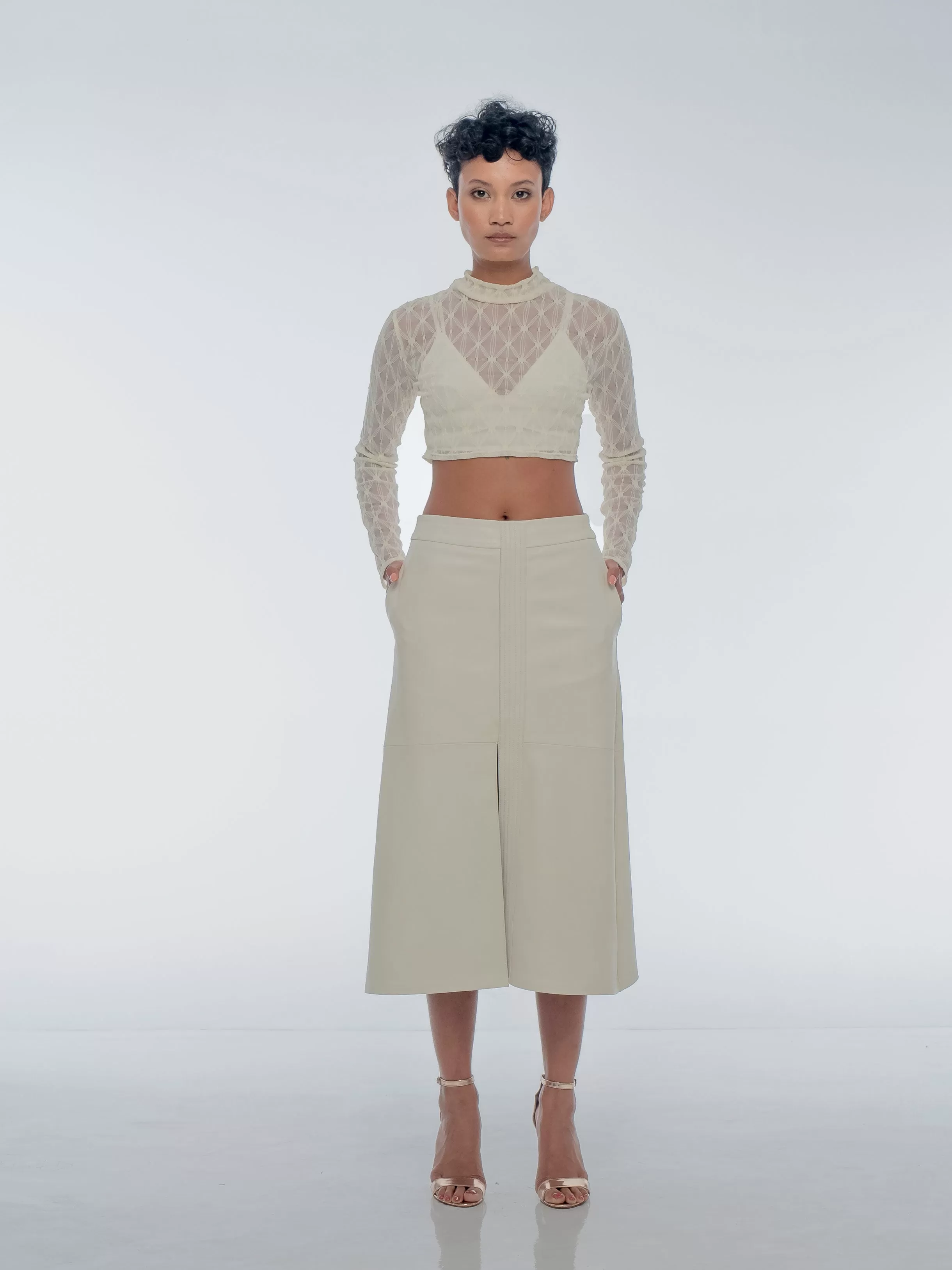 ISABELLA MIDI LEATHER SKIRT - COCONUT