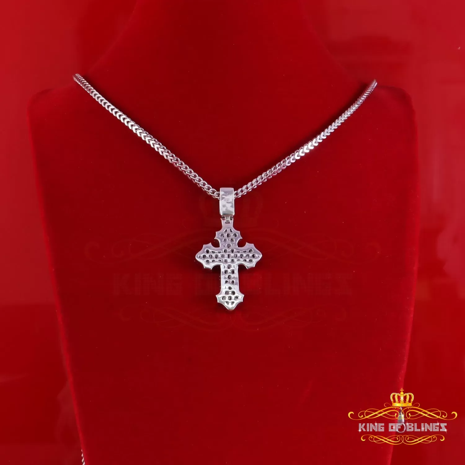 King Of Bling's 3.50ct VVS D Moissanite White Sterling Silver Charm Cross Pendant Men & Women's