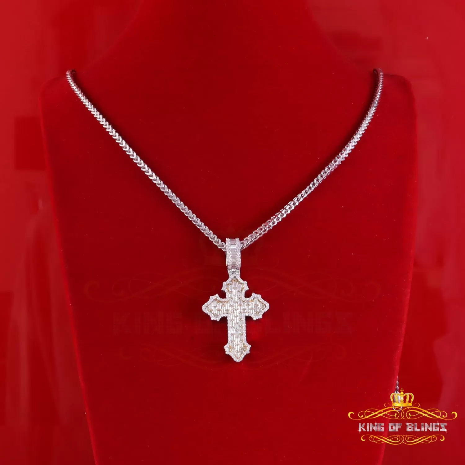 King Of Bling's 3.50ct VVS D Moissanite White Sterling Silver Charm Cross Pendant Men & Women's