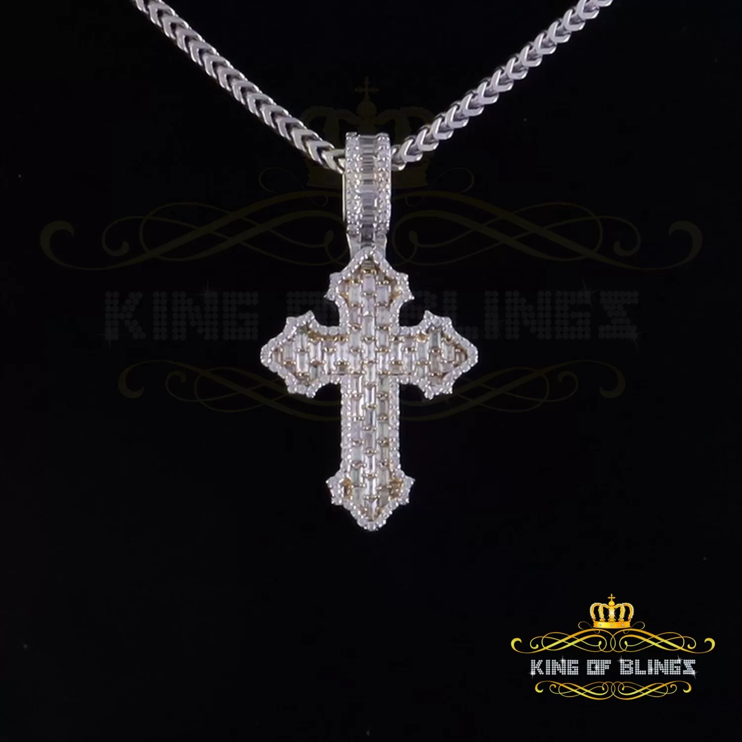 King Of Bling's 3.50ct VVS D Moissanite White Sterling Silver Charm Cross Pendant Men & Women's