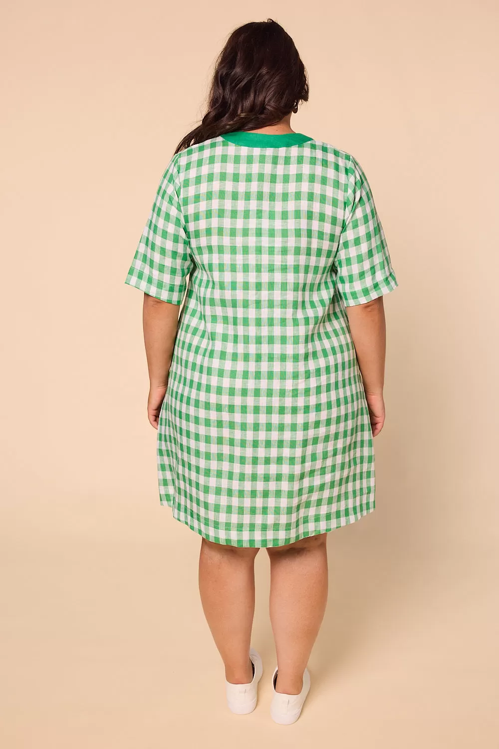 Kora A-Line Linen Dress in Treviso Green