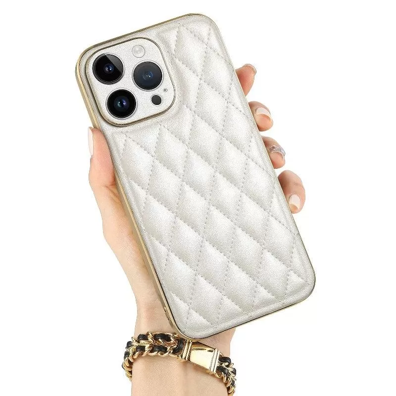 Leather Cute Phone Case for iPhone 14 Plus, 13 Pro Max, and 12 Pro - Gold Plating