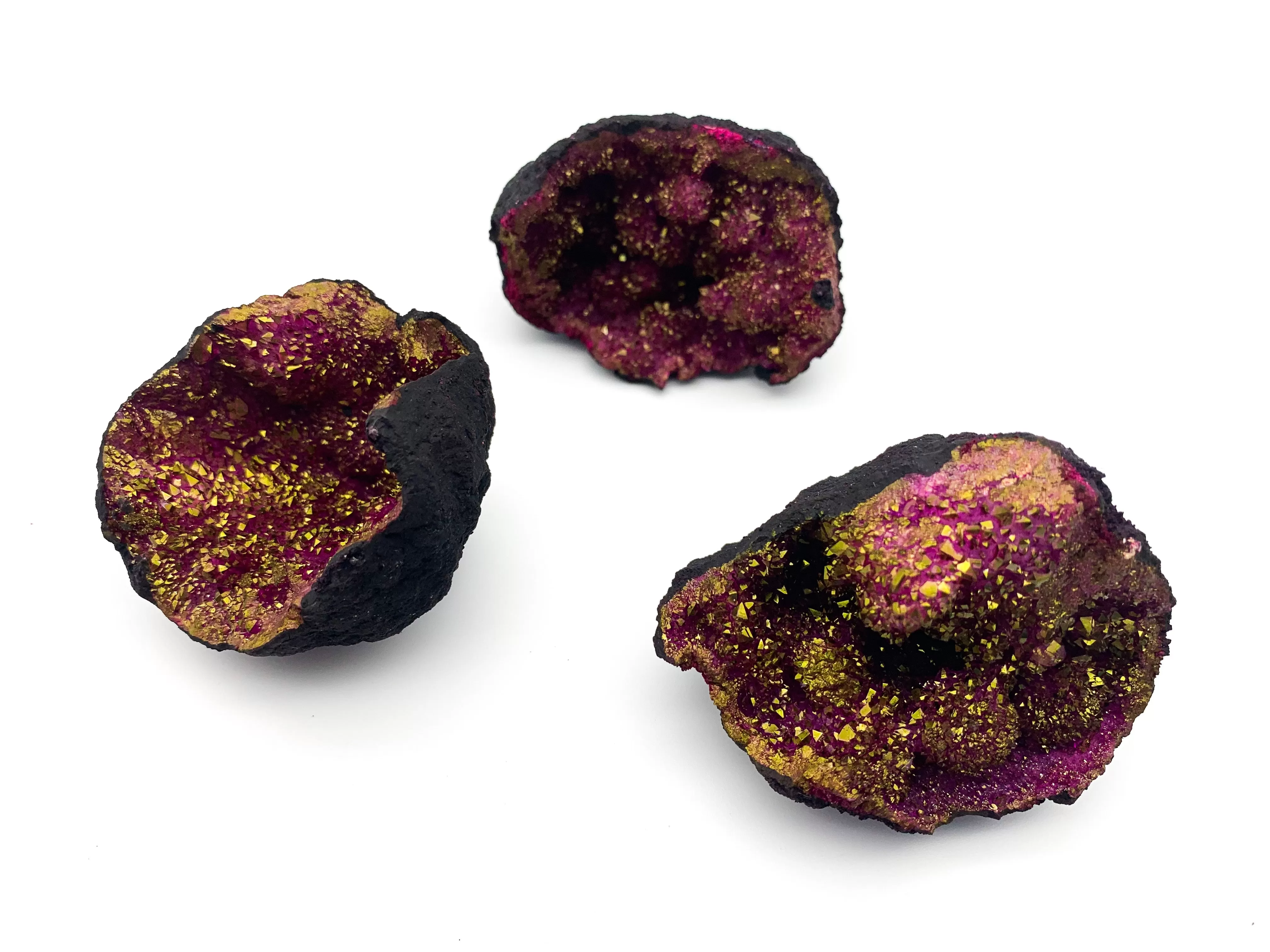 Magenta & Gold Titanium Coated Moroccan Quartz Geode Halves