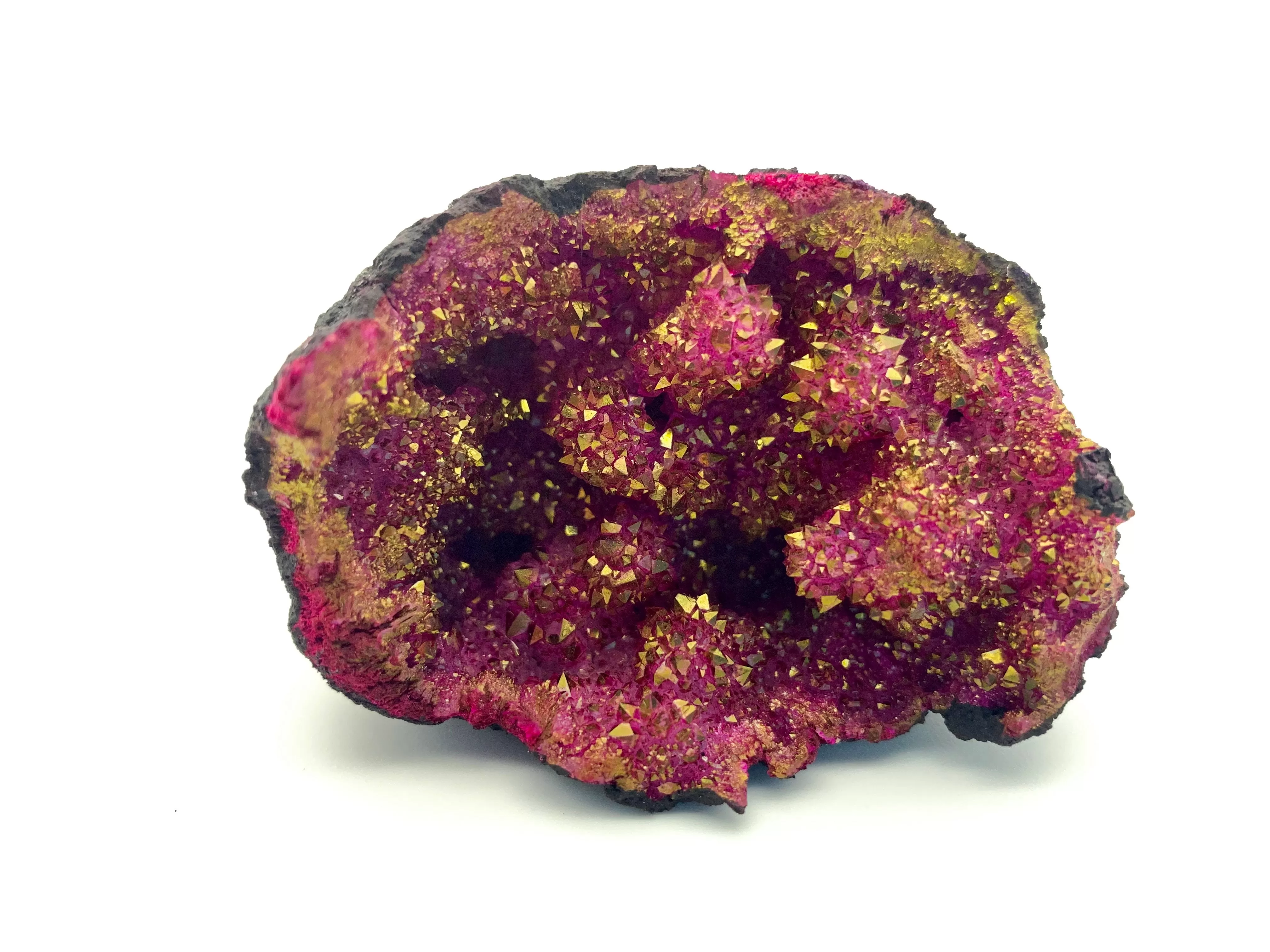 Magenta & Gold Titanium Coated Moroccan Quartz Geode Halves