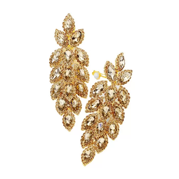 Marquise Crystal Oval Cluster Vine Clip On Earrings