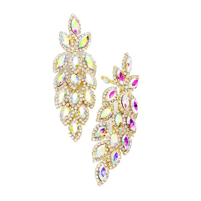 Marquise Crystal Oval Cluster Vine Clip On Earrings