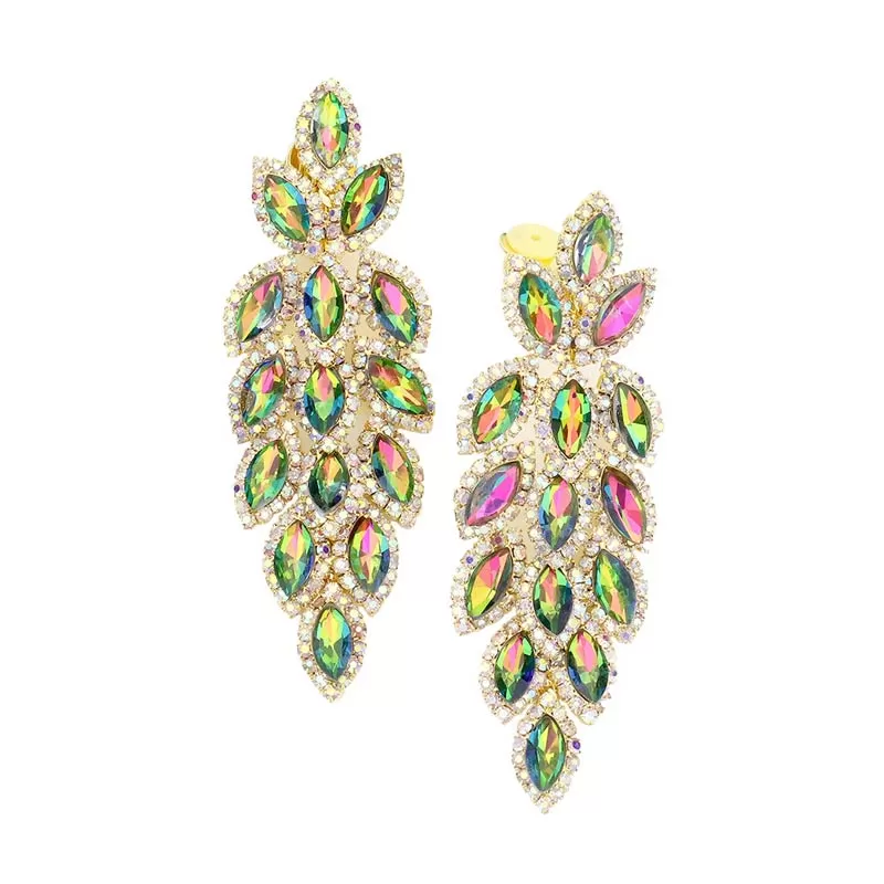 Marquise Crystal Oval Cluster Vine Clip On Earrings