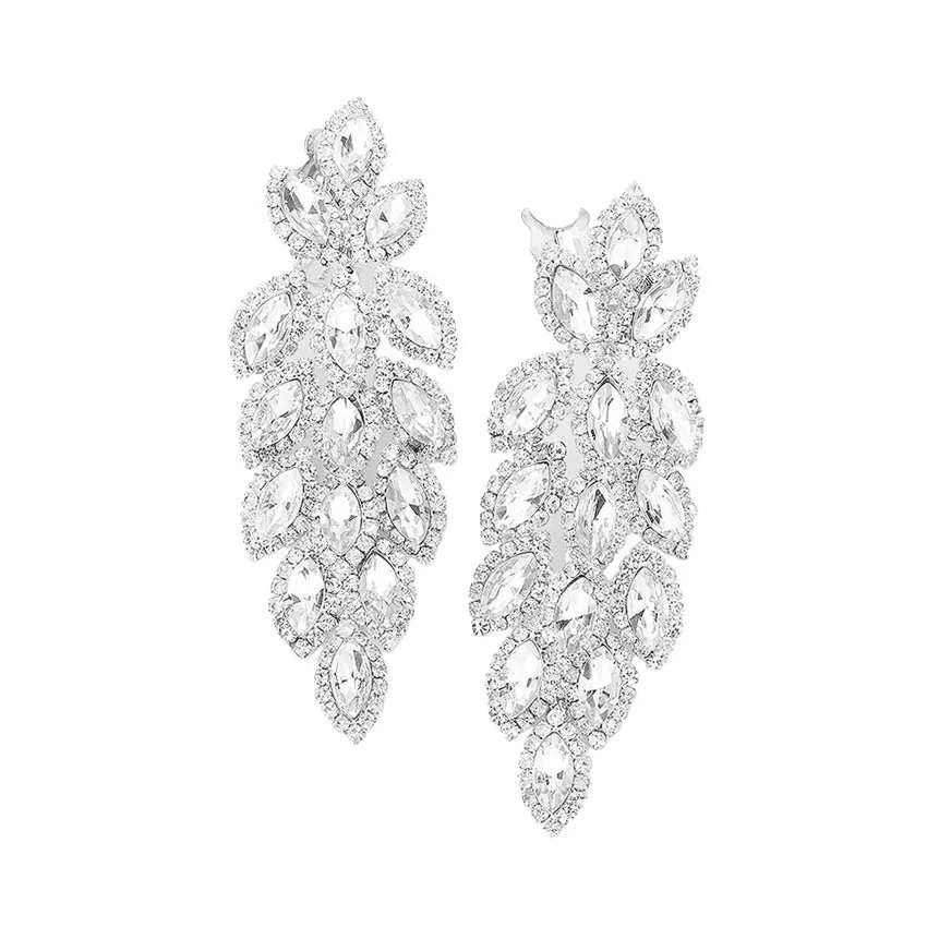 Marquise Crystal Oval Cluster Vine Clip On Earrings