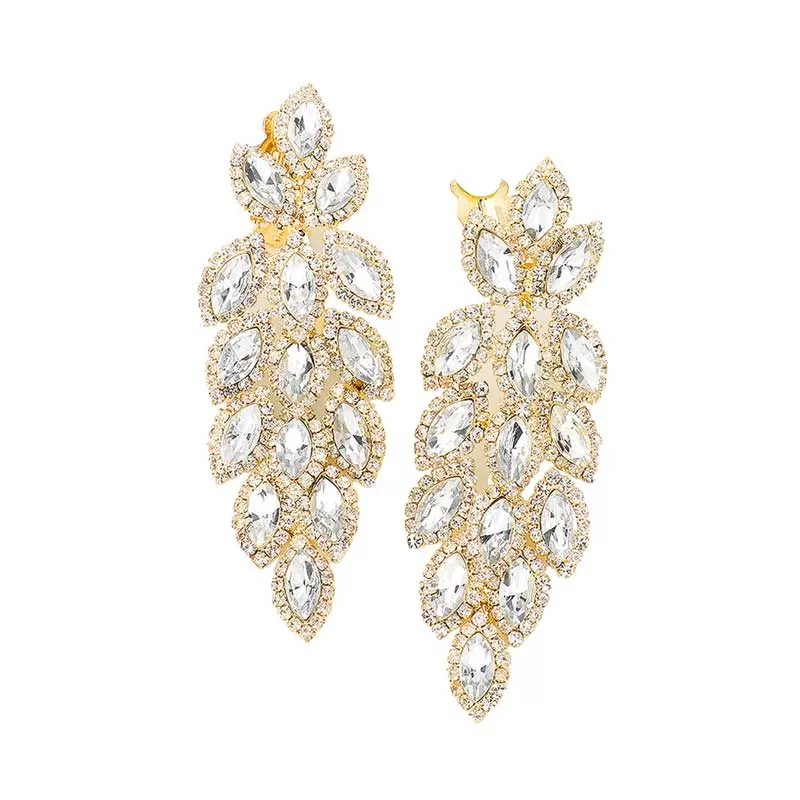 Marquise Crystal Oval Cluster Vine Clip On Earrings