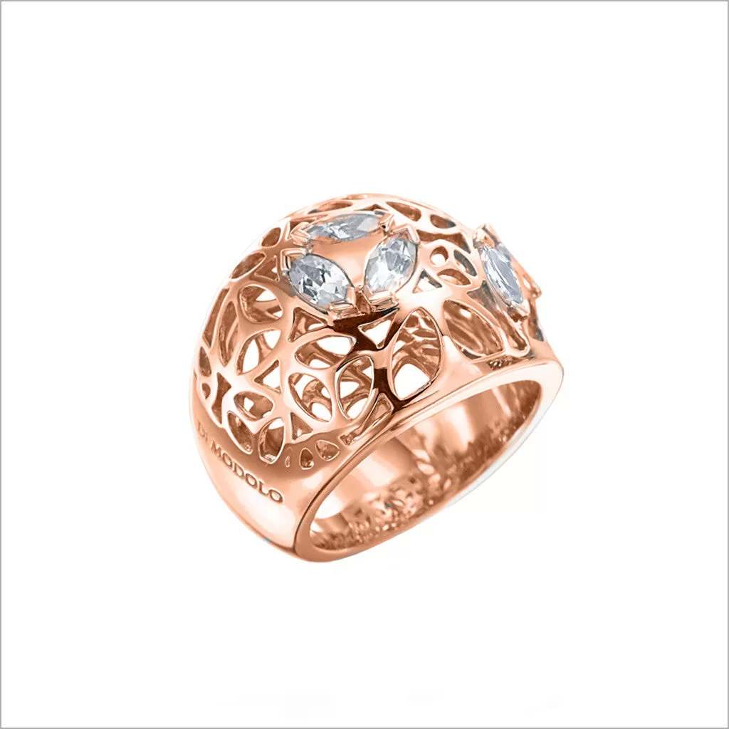 Medallion Rock Crystal Quartz Large Ring in Sterling Silver plated with 18k Rose Gold