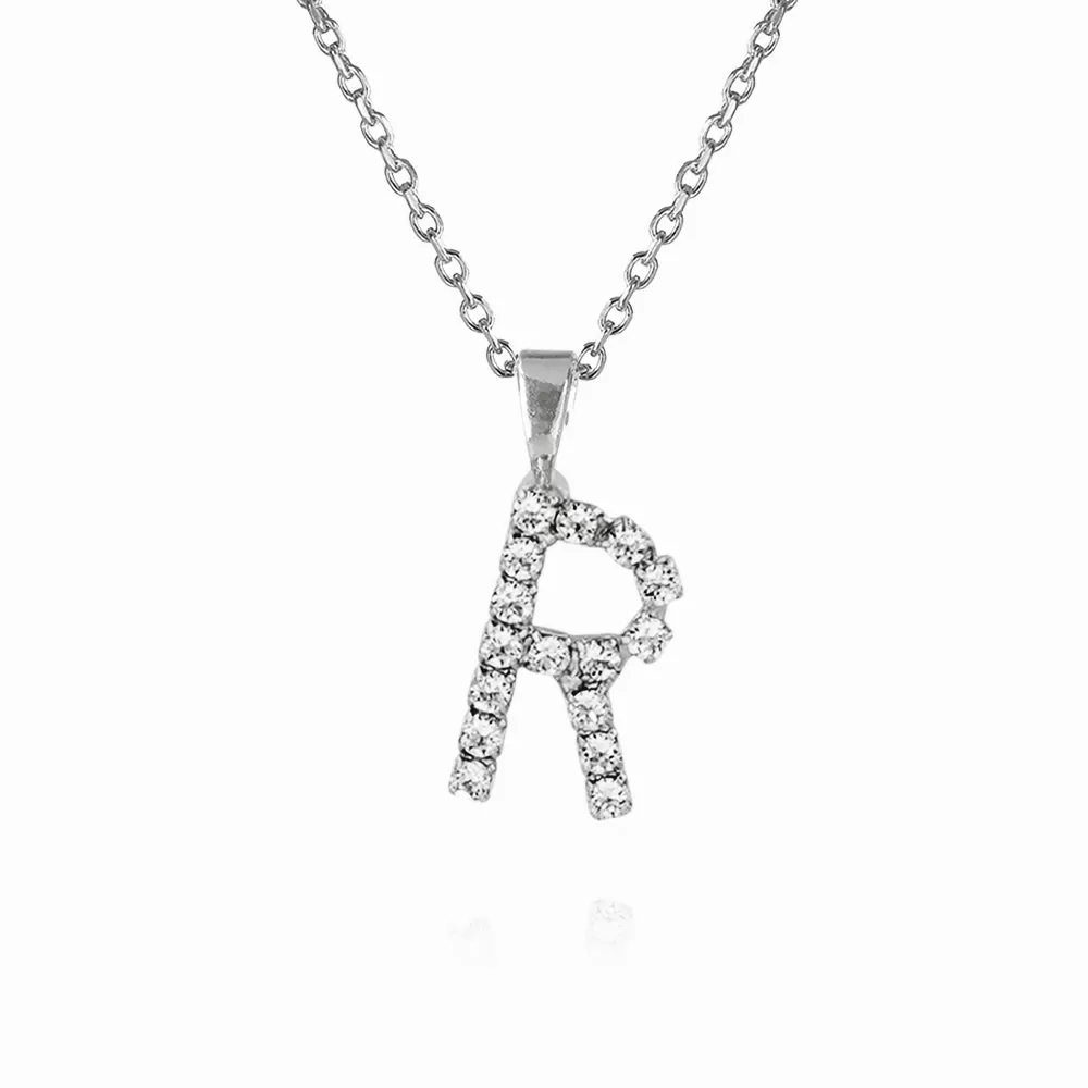 Mini Letter Necklace R / Crystal