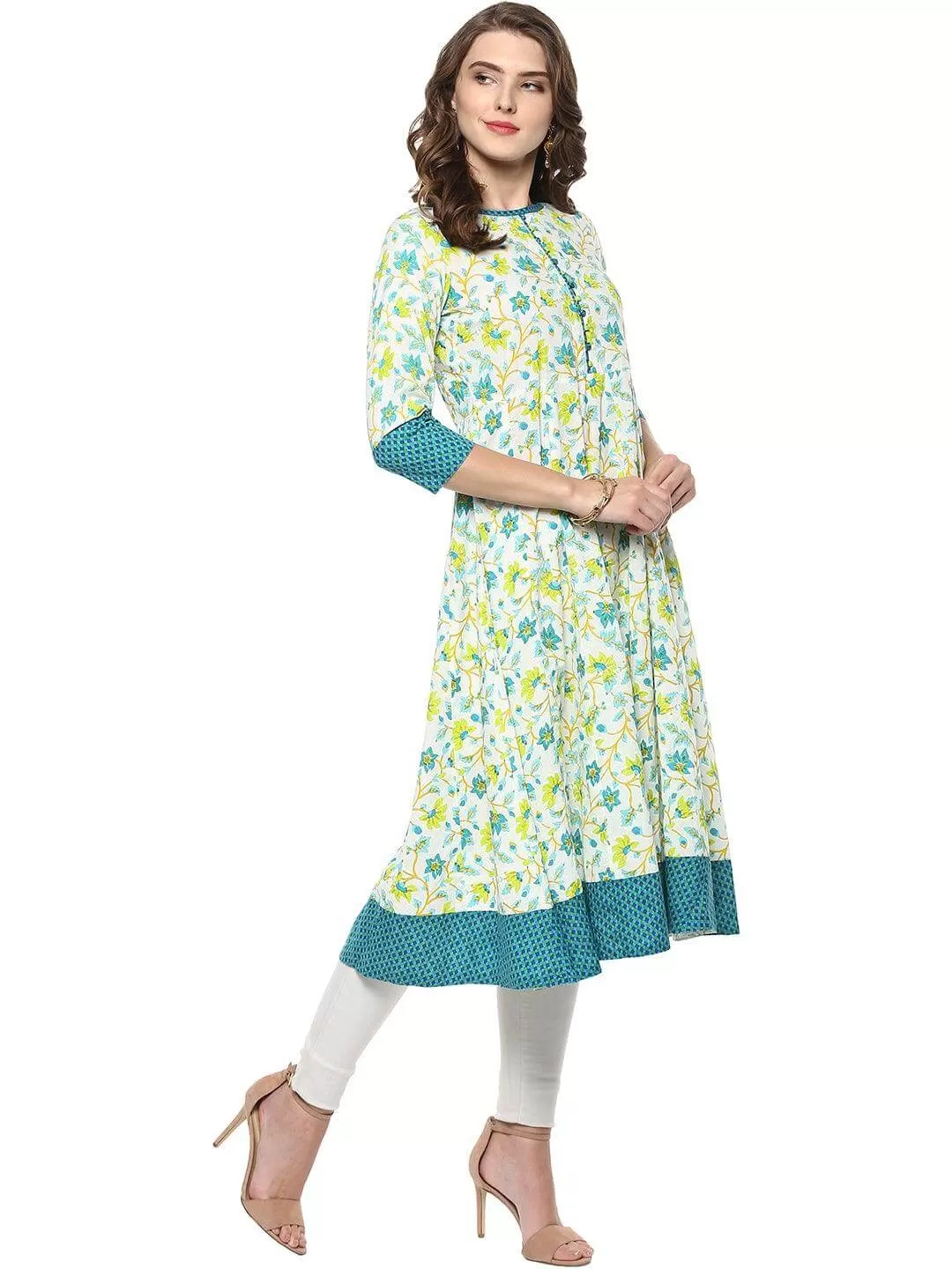 Multicolor Cotton Floral Print Anarkali Kurta