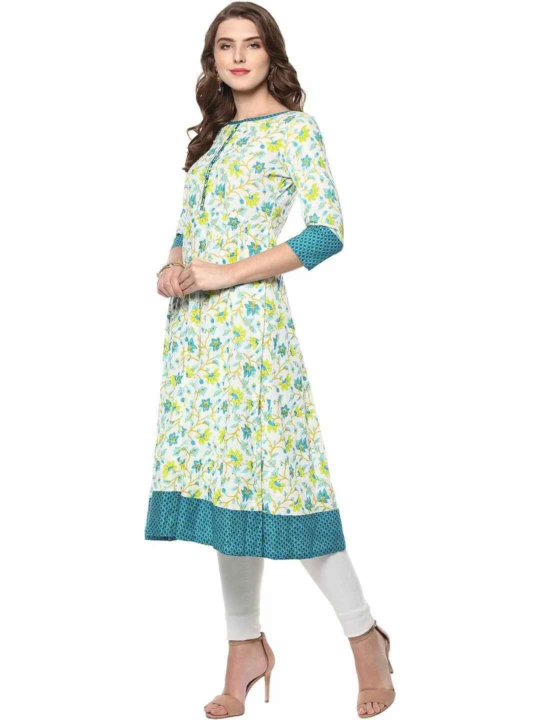 Multicolor Cotton Floral Print Anarkali Kurta