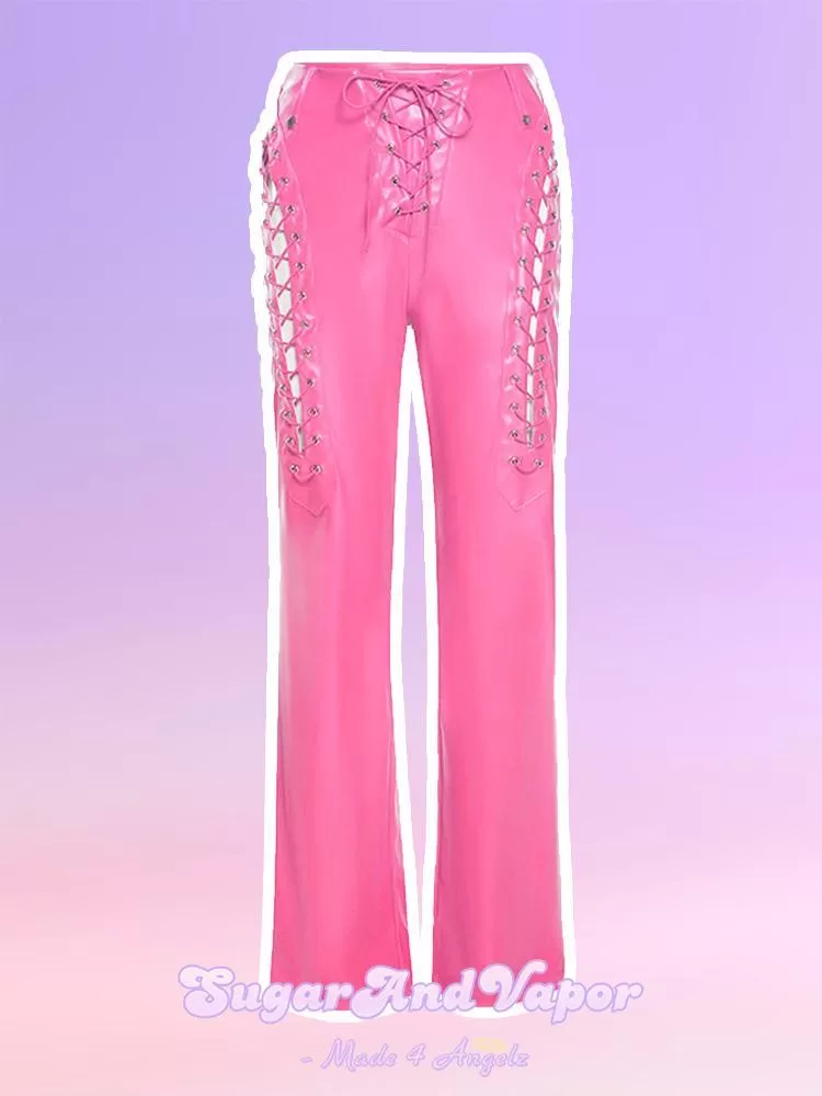 Natalia Y2K Leather Lace-up Pants