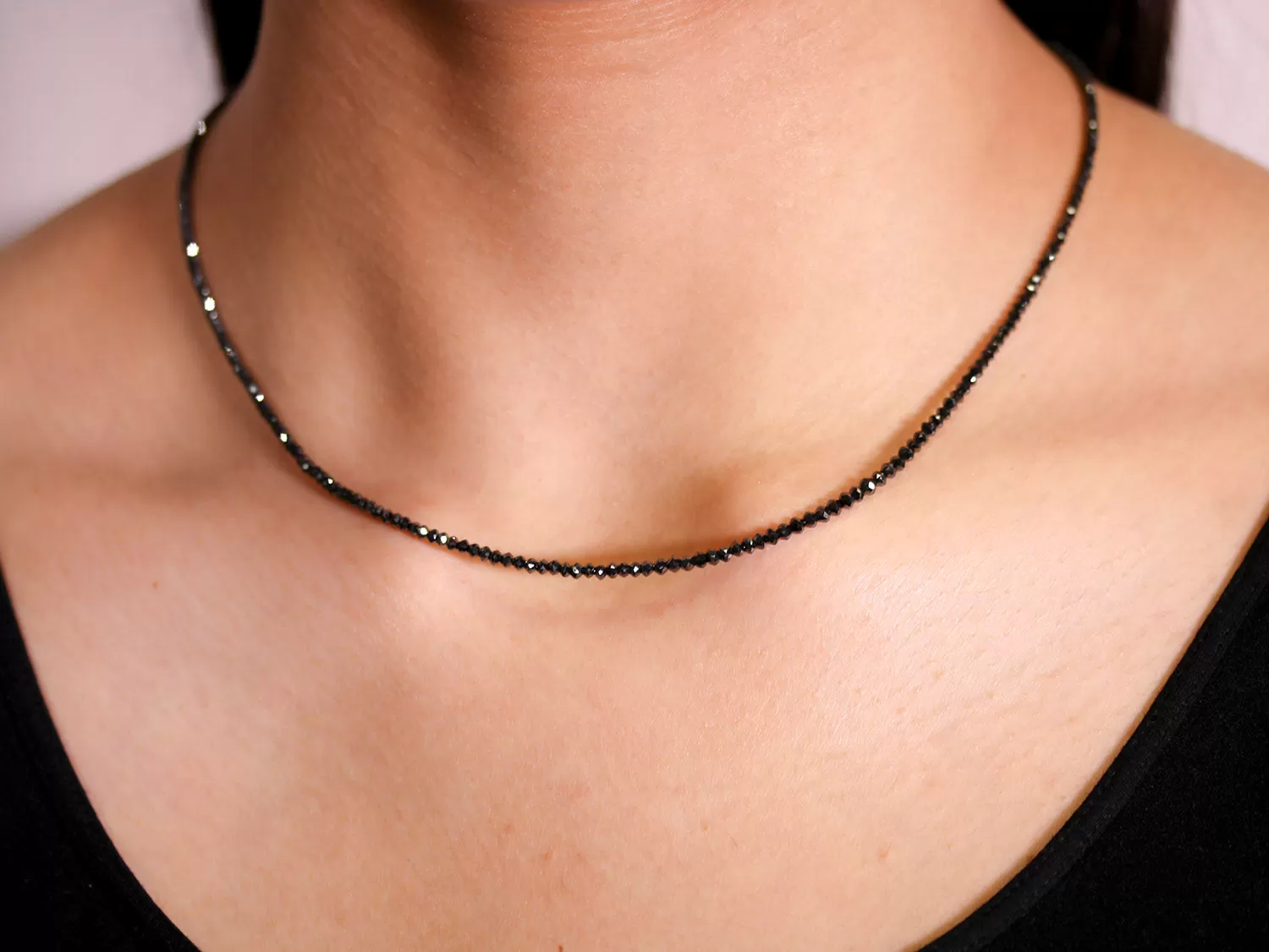 Natural Black Diamond Bead Necklace