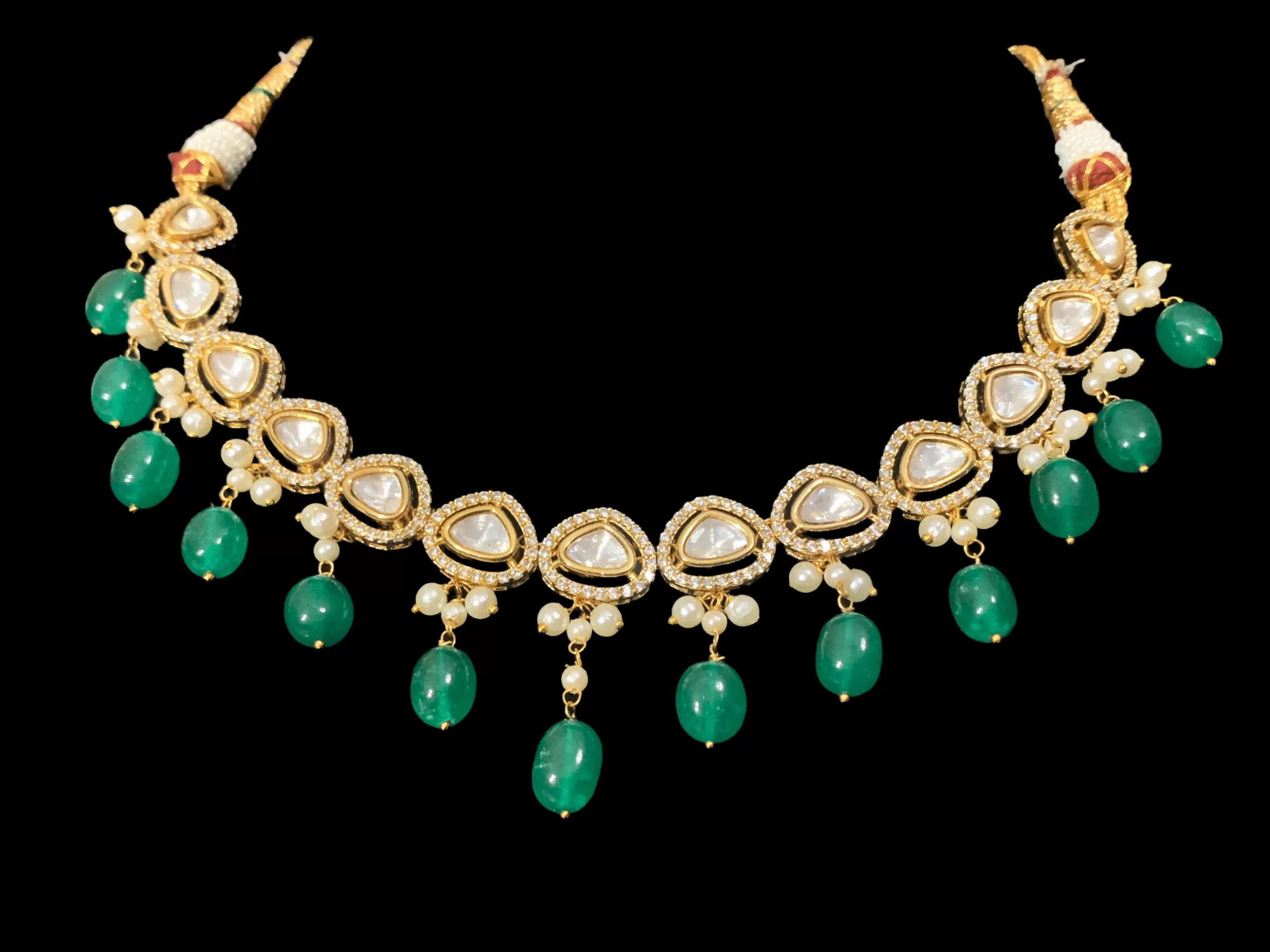 NS1 Surabhi cz polki set with green beads ( SHIPS IN 4 WEEKS)