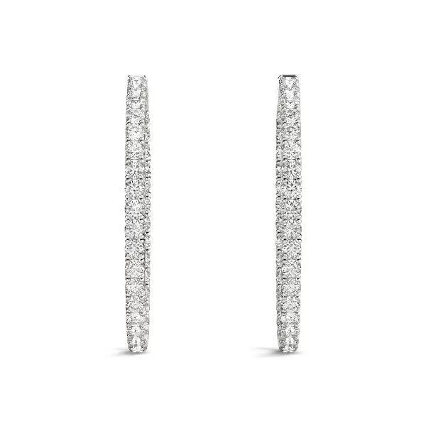 Oval Shape Diamond Hoop Earrings in 14k White Gold