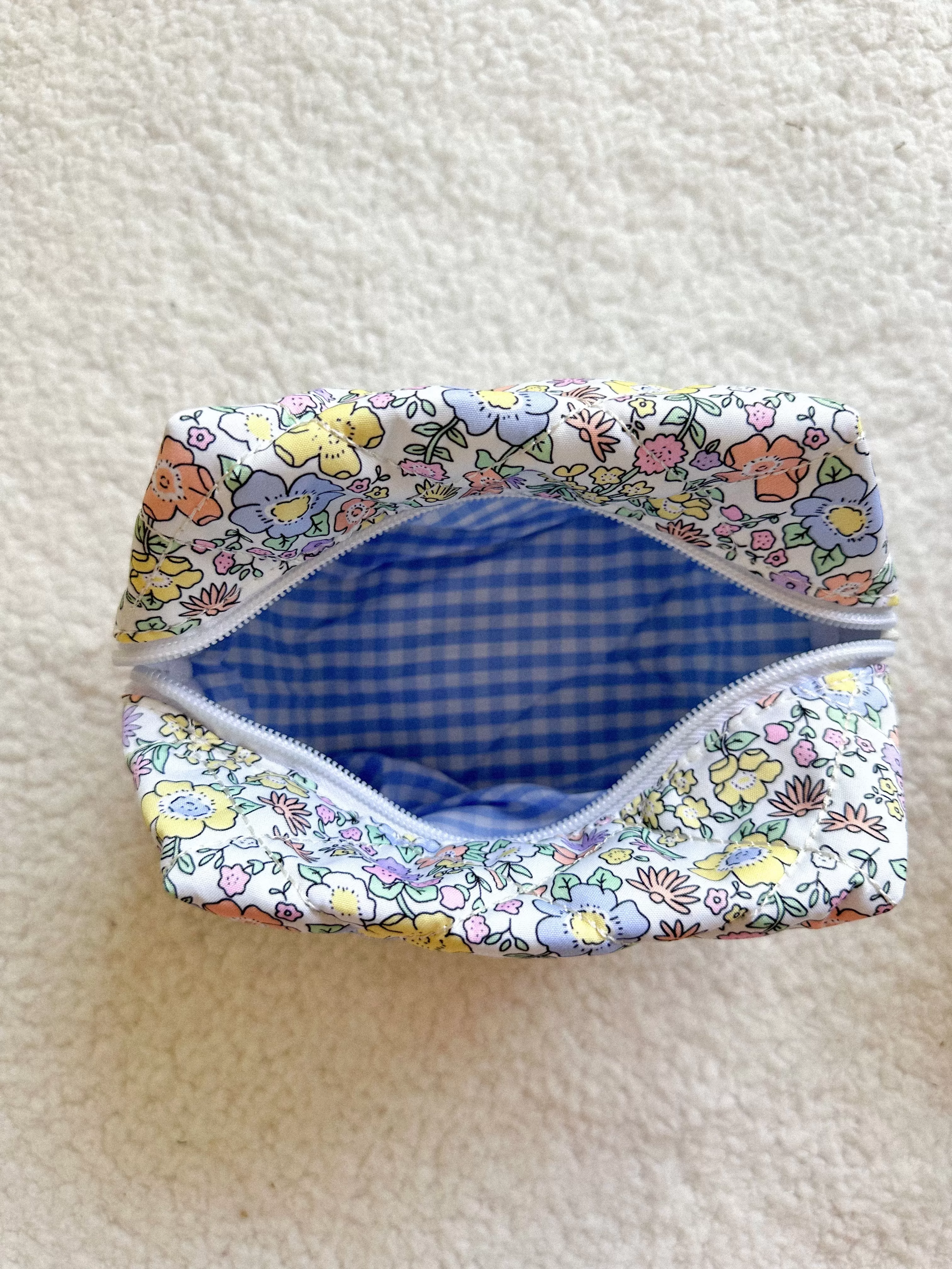 Pastel Mini Flower Quilted Handmade Makeup Bag