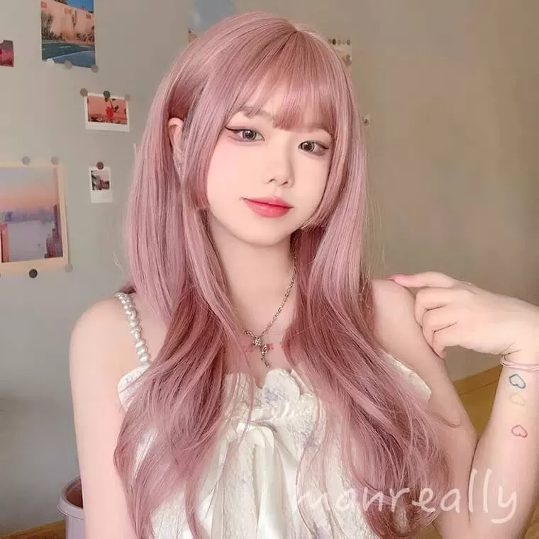 Pastel pink princess hime cut daily long wig BY6090