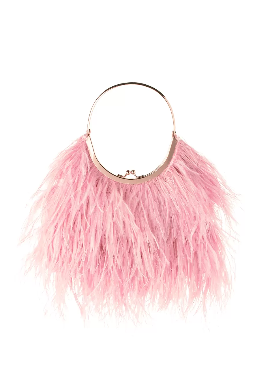 Penny Feathered Framed Bag - Blush