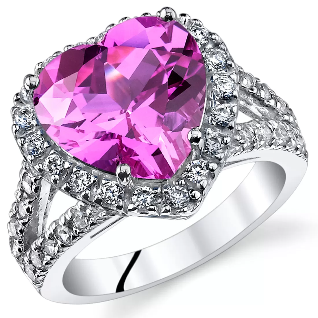 Pink Sapphire Ring Sterling Silver Heart Shape 5.5 Carats Size 5