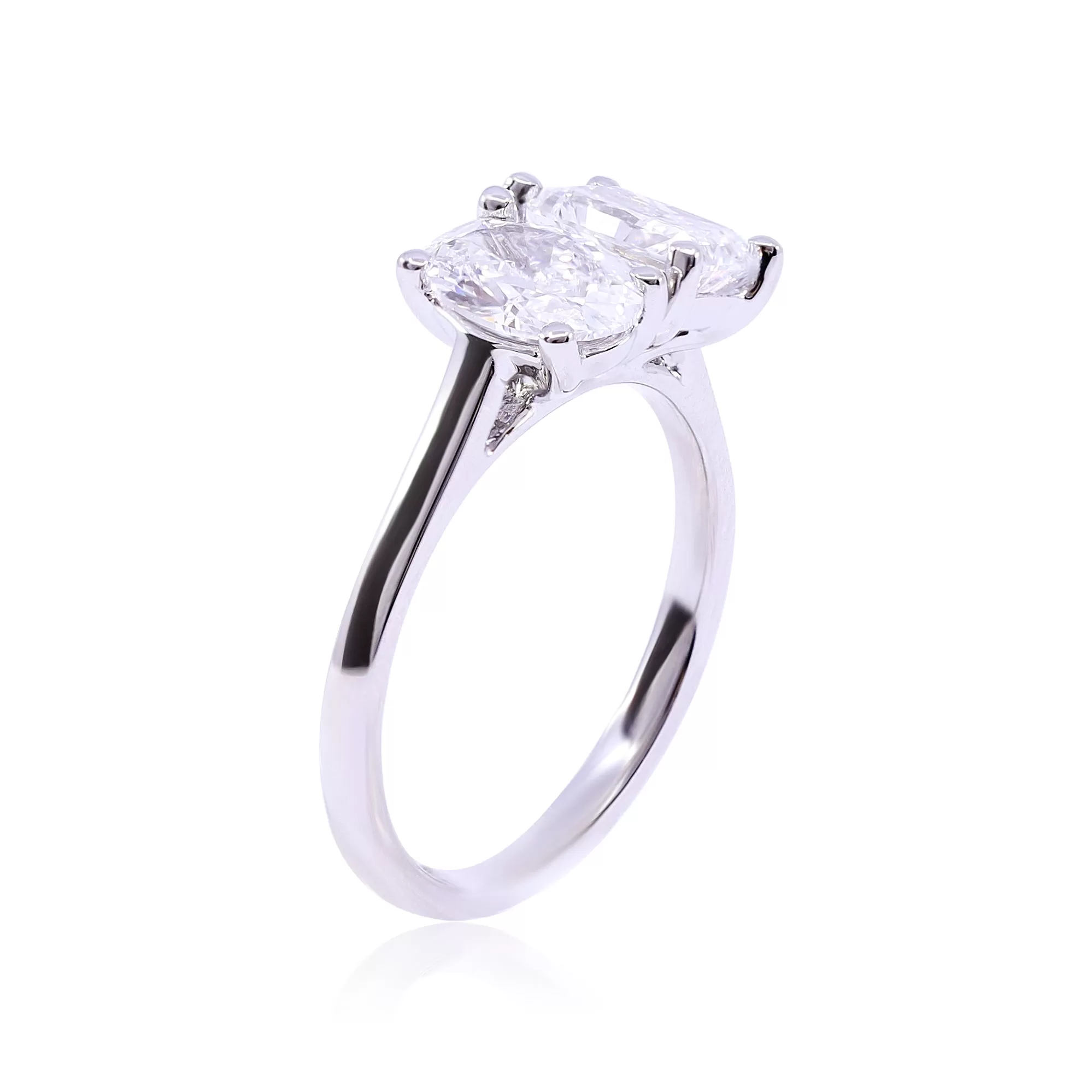 PLATINUM RADIANT AND OVAL DIAMOND TOI ET MOI ENGAGEMENT RING - 2.10CTW