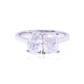 PLATINUM RADIANT AND OVAL DIAMOND TOI ET MOI ENGAGEMENT RING - 2.10CTW