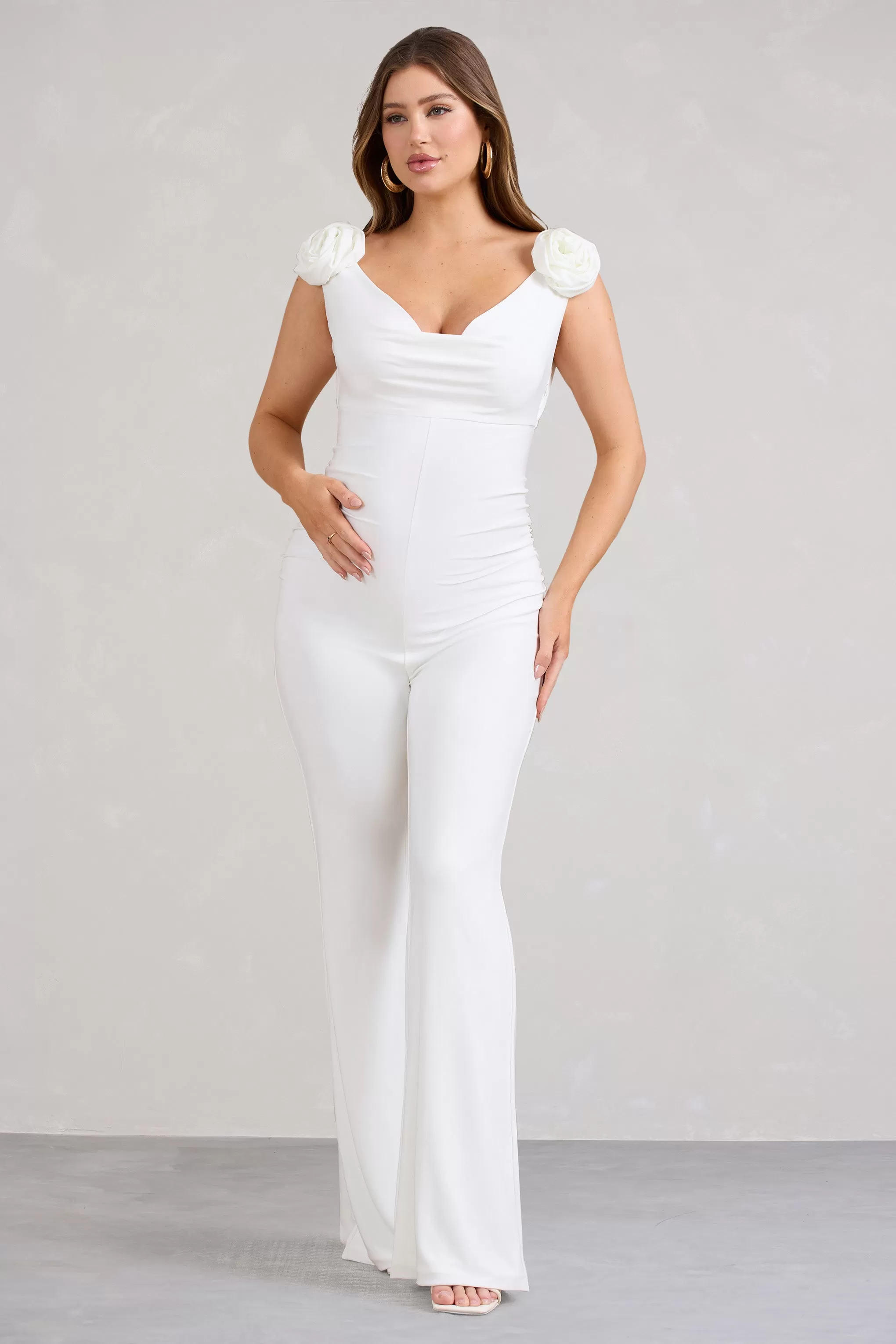 Posy | White Maternity Cowl Jumpsuit With Flower Design