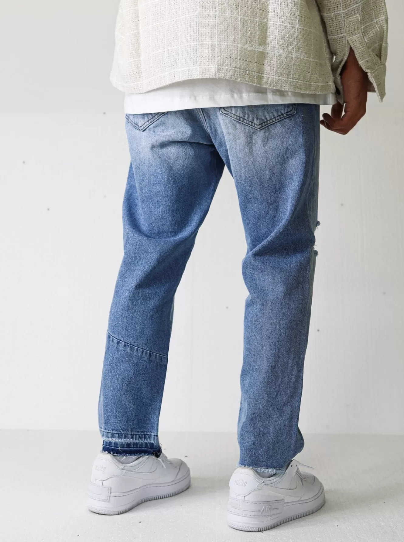 Premium Ripped Light Blue Asymmetrical Jeans