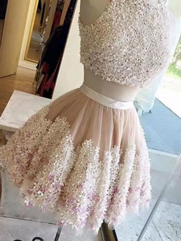 Prom Dress Short,Two Pieces Lace Prom Dress, Homecoming Dresses A-Line  ER1074