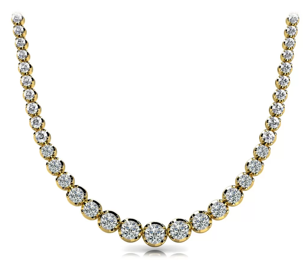 RAIN 15 Carat Diamond Rivera Graduated Necklace in 18K Yellow  Gold Low Base Basket 4 Prong F Color VS1 Clarity BY MIKE NEKTA