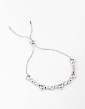 Rhodium Heart & Diamante Bracelet