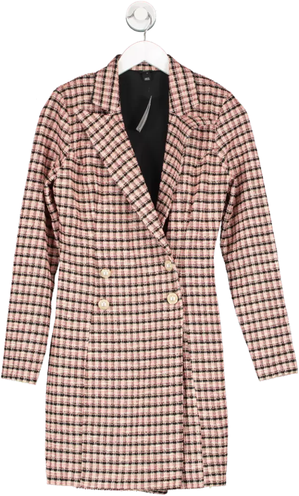 River Island Pink Check Boucle Blazer Dress UK 8