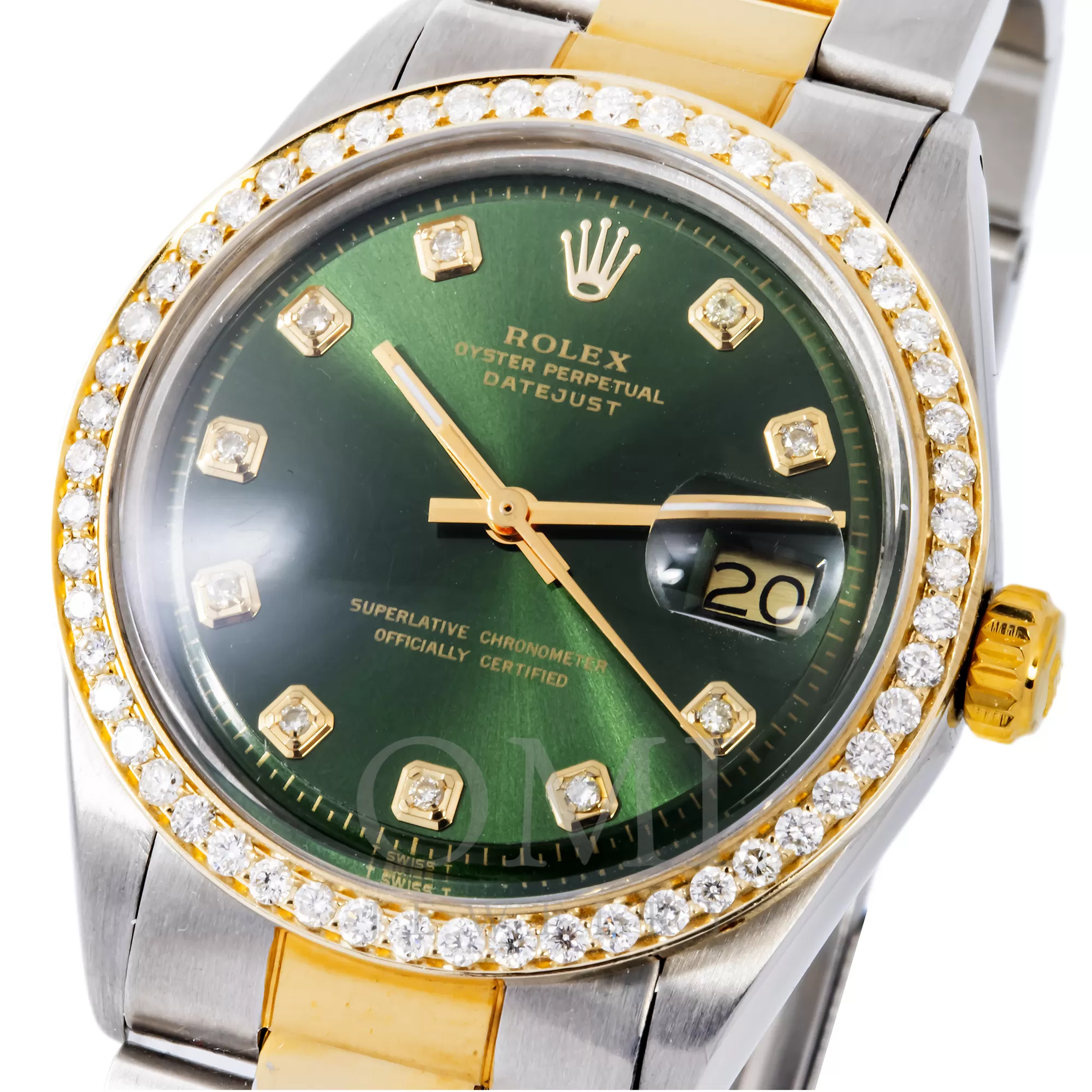 ROLEX DATEJUST 1603 36MM GREEN DIAMOND DIAL WITH TWO TONE OYSTER BRACELET