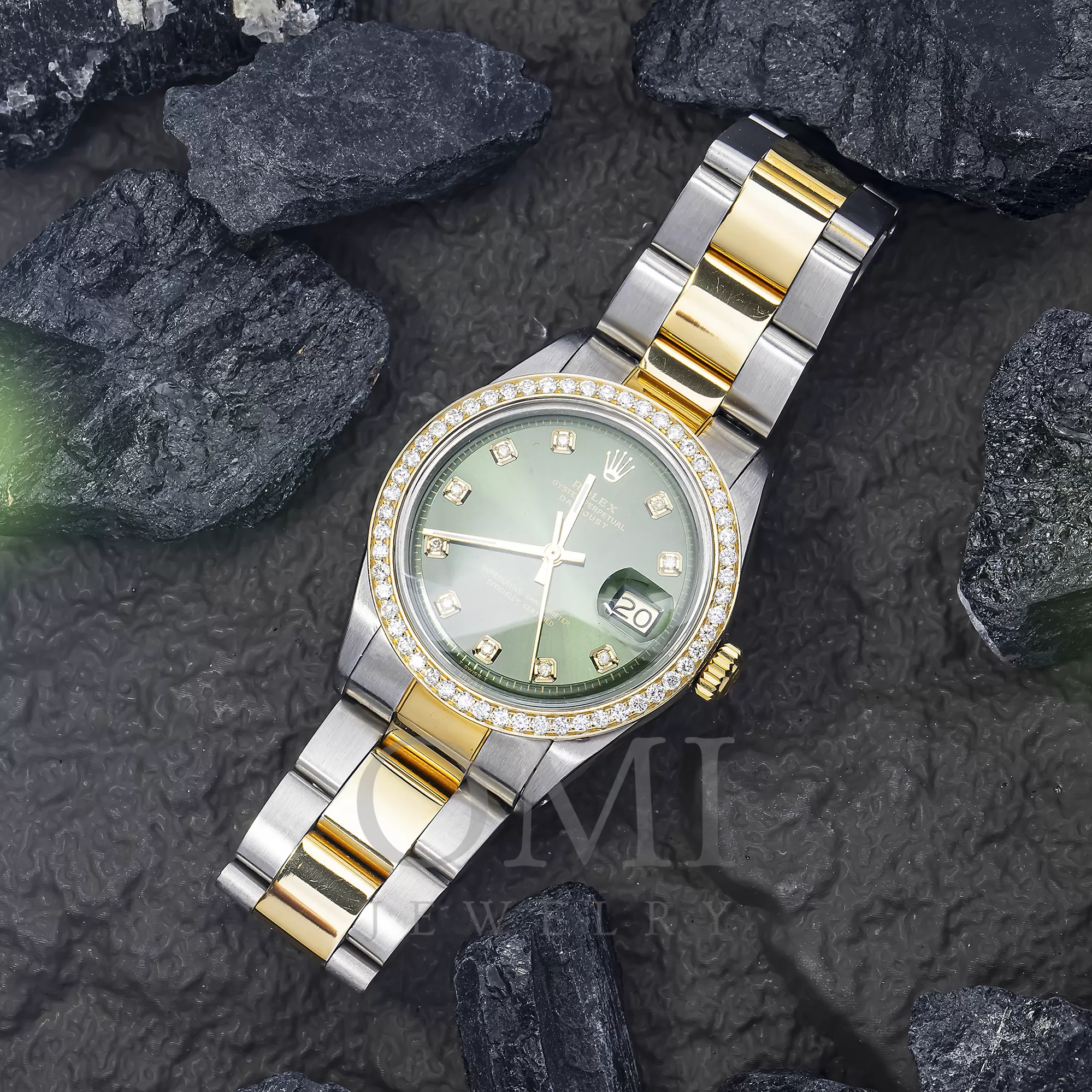 ROLEX DATEJUST 1603 36MM GREEN DIAMOND DIAL WITH TWO TONE OYSTER BRACELET