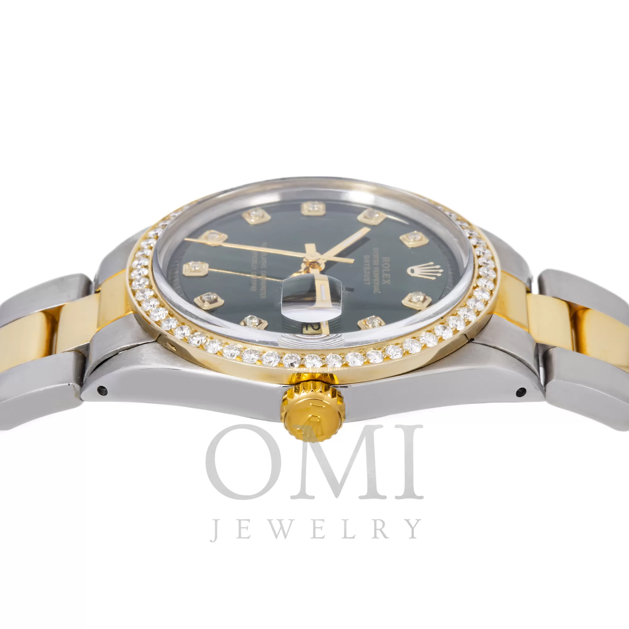 ROLEX DATEJUST 1603 36MM GREEN DIAMOND DIAL WITH TWO TONE OYSTER BRACELET