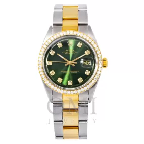 ROLEX DATEJUST 1603 36MM GREEN DIAMOND DIAL WITH TWO TONE OYSTER BRACELET